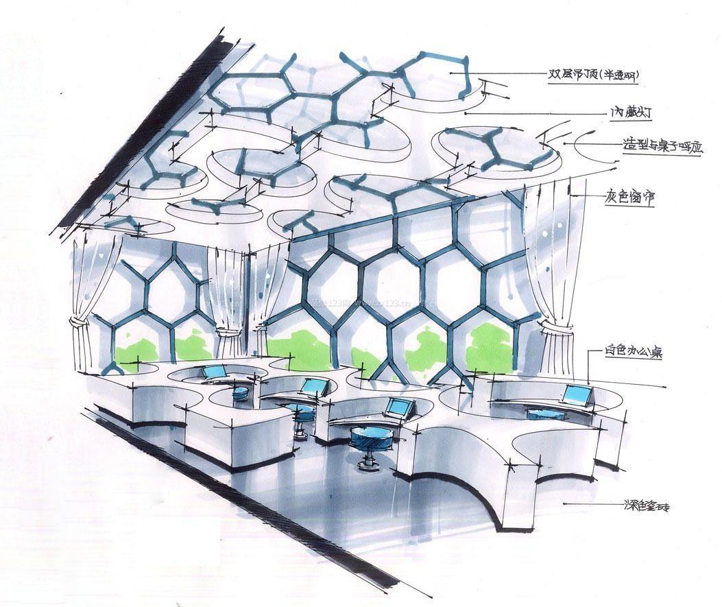 展廳內(nèi)部手繪效果圖樣