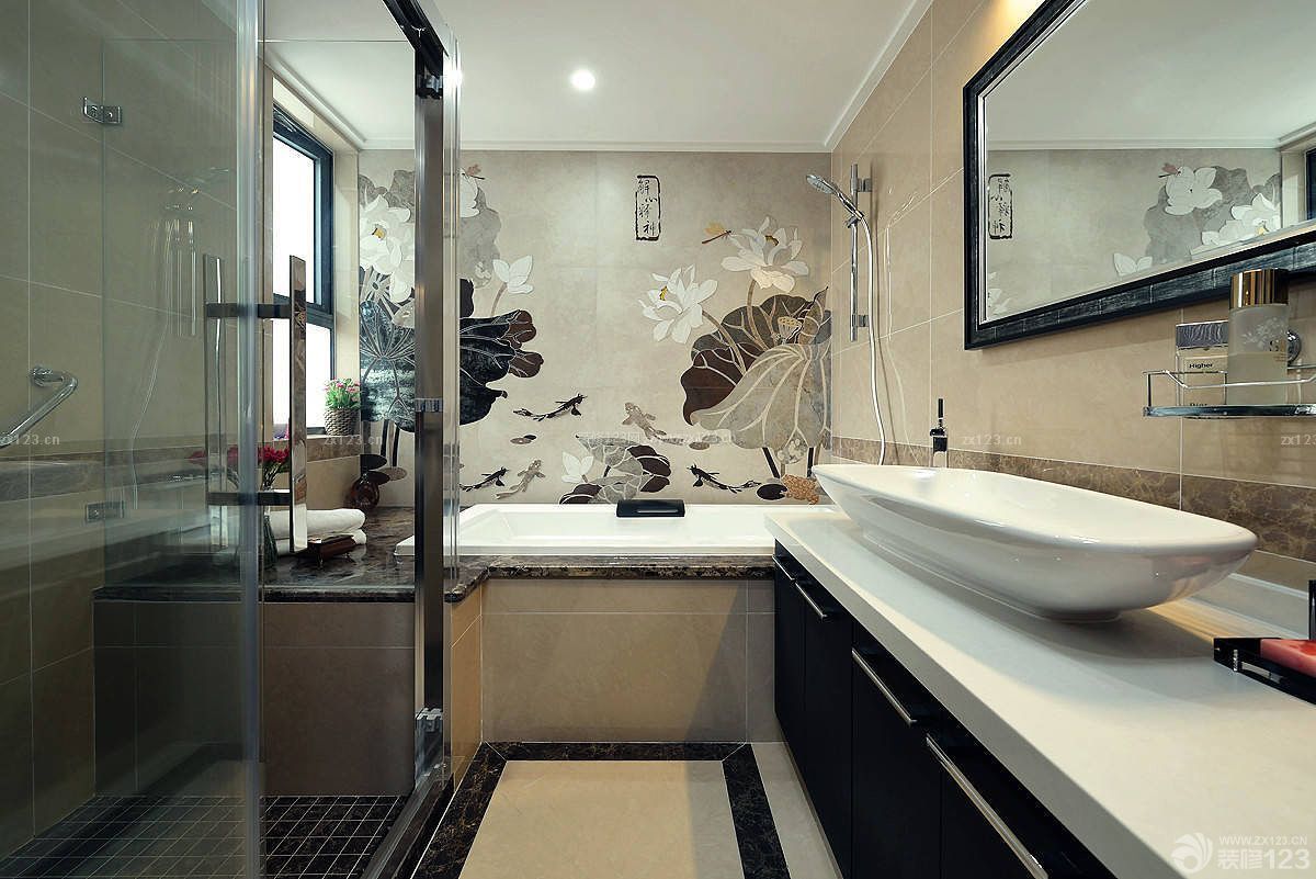 中式卧室卫生间瓷砖贴图装修效果图