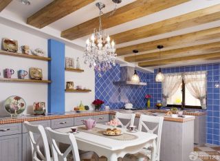 地中海别墅开放式厨房餐厅装修效果图