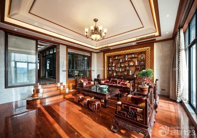 中式别墅装修 客厅实木家具