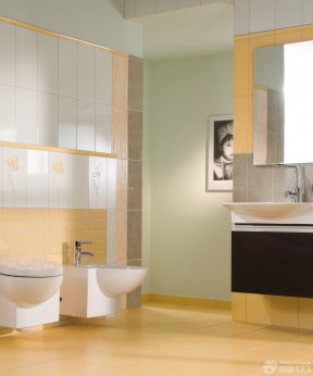 简约卫浴展厅装修效果图 黄色地砖装修效果图片