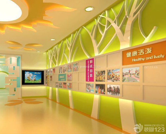 最新上海幼儿园大厅背景墙装修效果图片_装修
