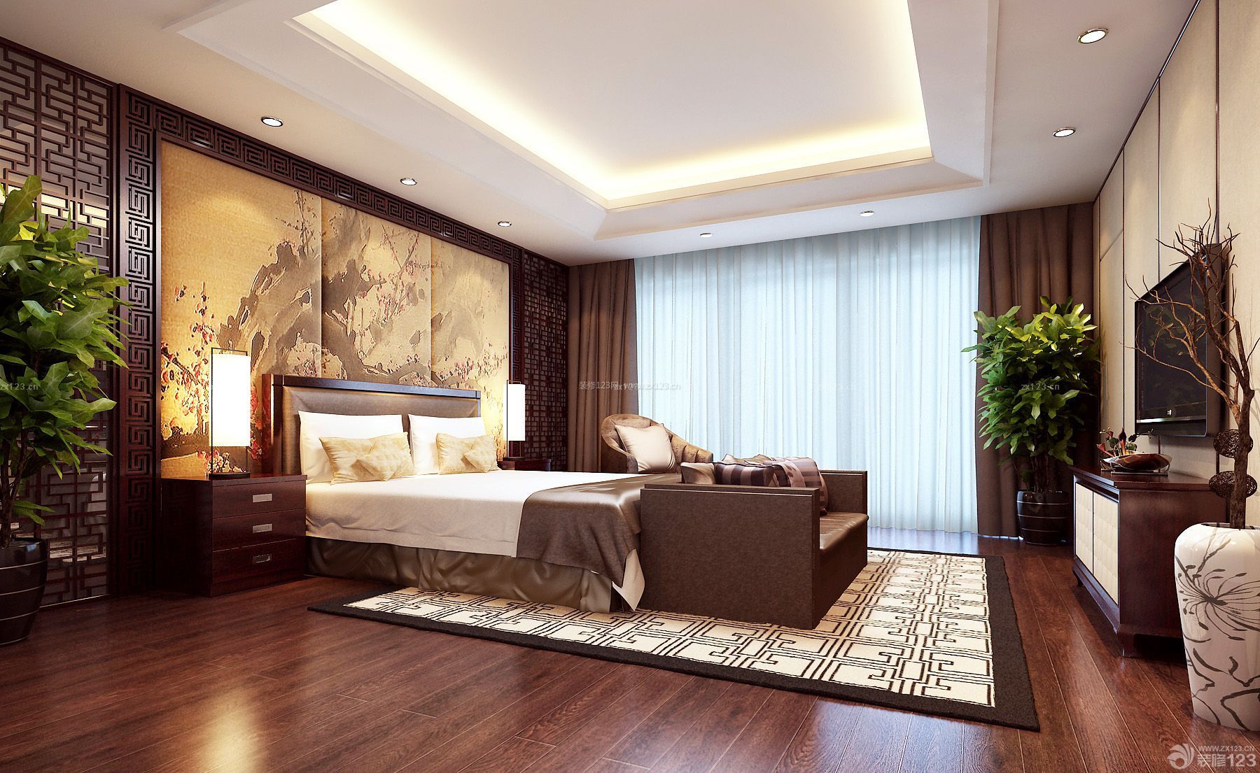 中式家庭别墅卧室装修效果图片
