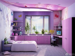 紫色卧室装修效果图 艺术吊顶装修效果图片