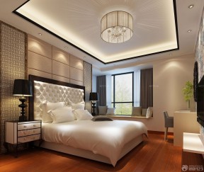 现代简约中式风格带飘窗的卧室效果图