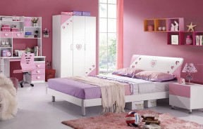 少女卧室装修效果图 粉色墙面装修效果图片