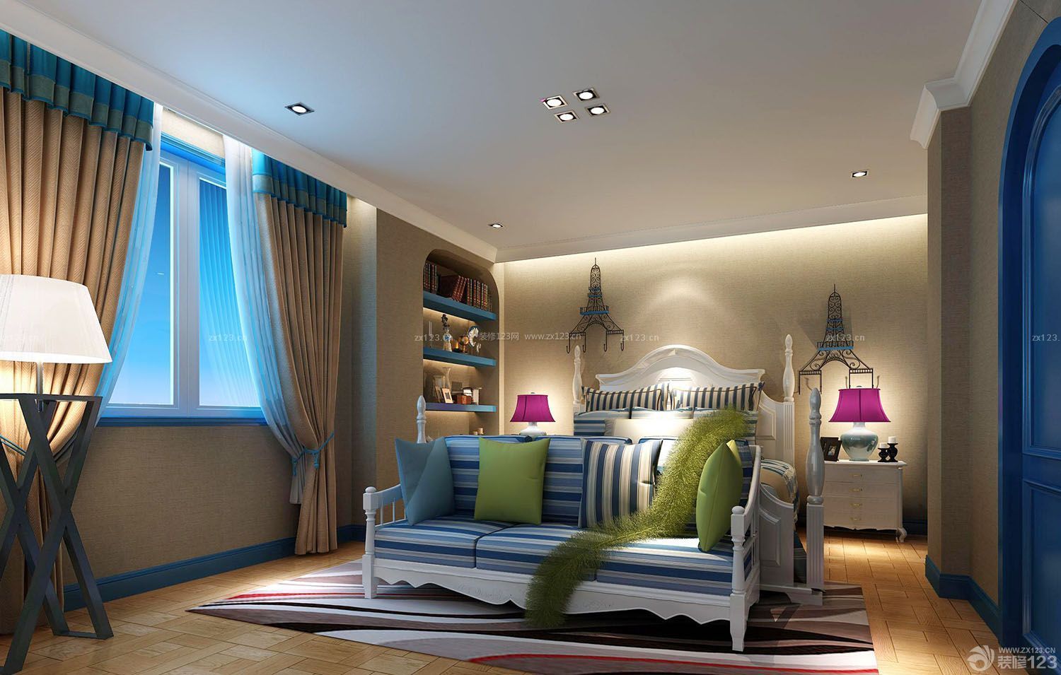 地中海风格蓝色大卧室装修效果图