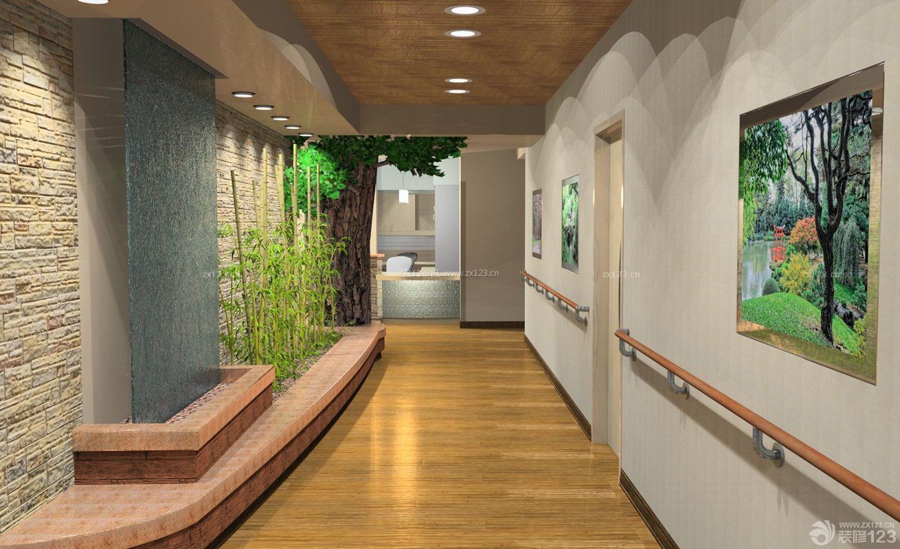 医院走廊石材背景墙图片