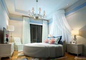 蓝色卧室装修效果图 圆形床装修效果图片