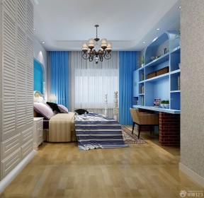 蓝色卧室装修效果图 组合柜效果图