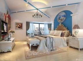 蓝色卧室装修效果图 吊顶造型装修效果图片