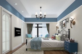 蓝色卧室装修效果图 铁艺床装修效果图片