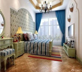 蓝色卧室装修效果图 美式乡村风格