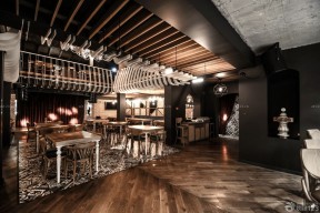 复古酒吧装修设计图 拼花地板装修效果图片
