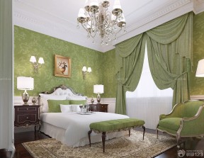 浅绿色壁纸窗帘装修效果图 欧式家装设计效果图