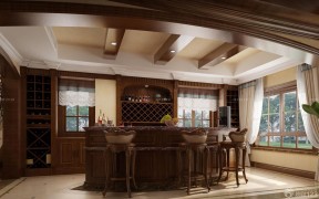 别墅家庭酒吧设计 实木酒吧椅