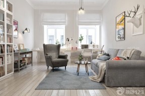 北欧风格客厅浅灰色木地板装修效果图片 