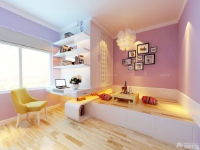 韩式榻榻米卧室装修 紫色墙面装修效果图片
