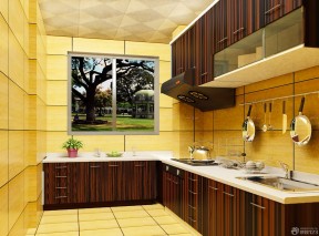 樱花整体厨房 黄色墙面装修效果图片