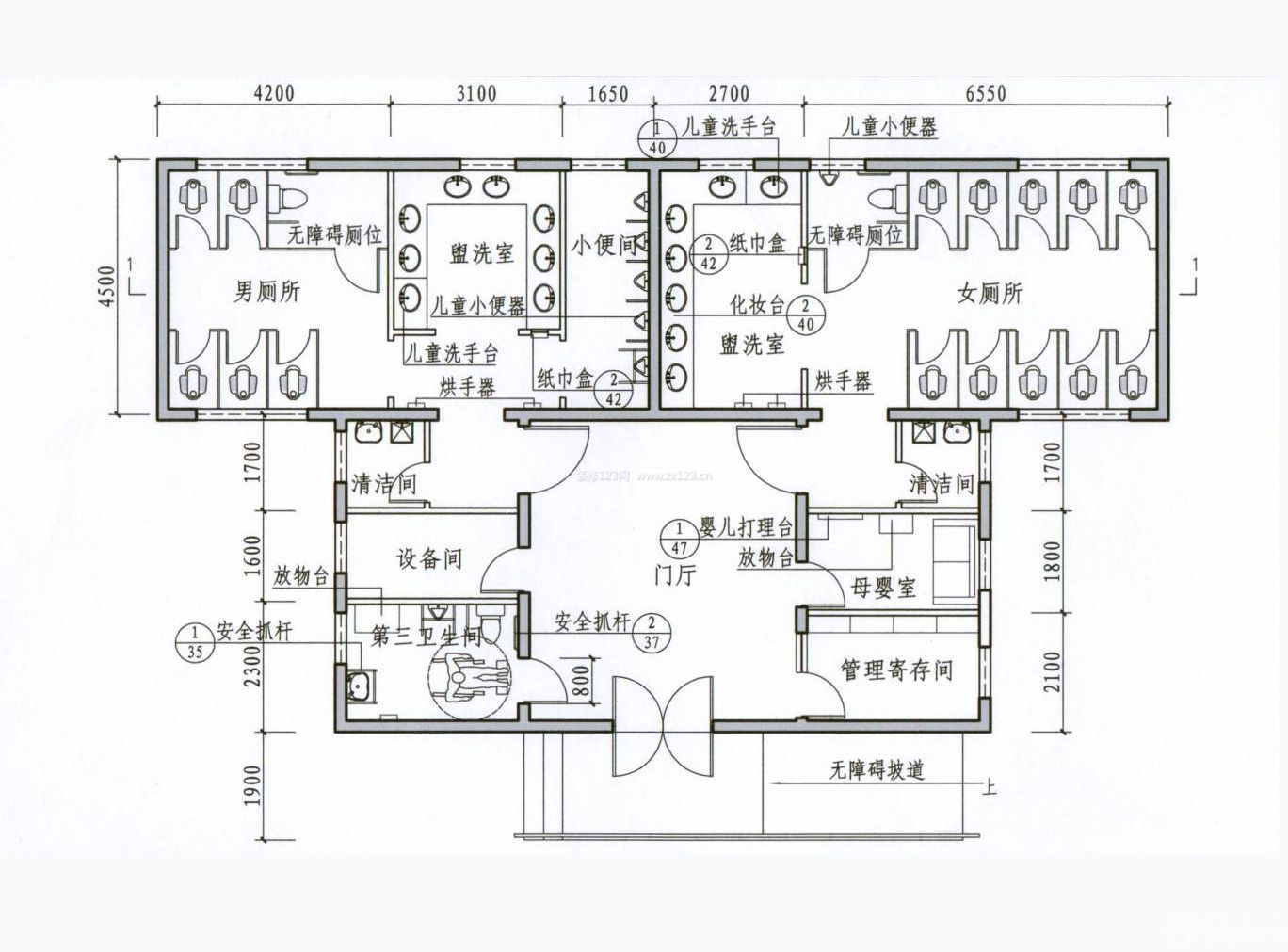 后現(xiàn)代設(shè)計(jì)風(fēng)格公共廁所cad平面圖