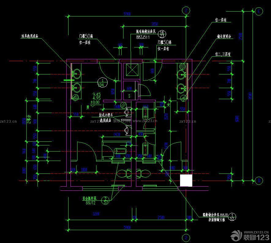 現(xiàn)代公共廁所設(shè)計(jì)cad平面圖