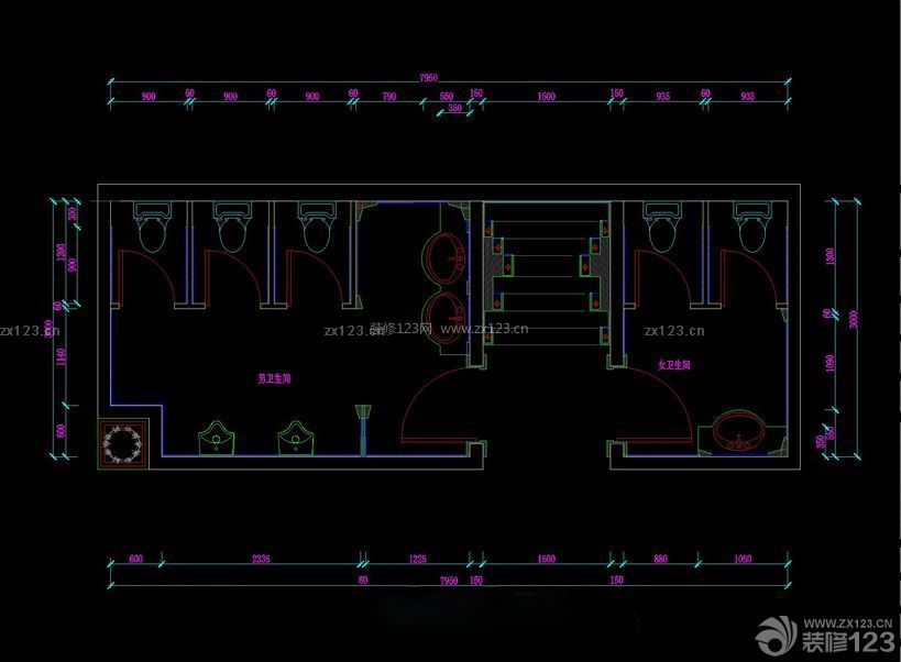現(xiàn)代簡單公共廁所裝修cad平面圖