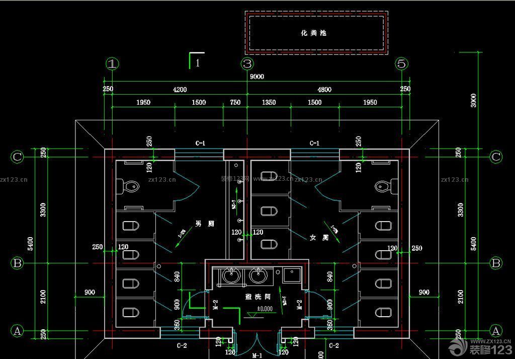 簡(jiǎn)單公共廁所室內(nèi)裝修cad平面圖