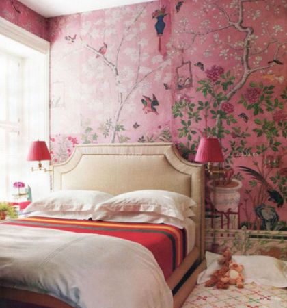 粉色卧室床头背景墙装修设计效果图