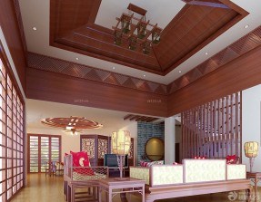 中式家装客厅 木质吊顶装修效果图片