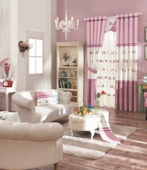 客厅窗帘效果图 粉色窗帘装修效果图片
