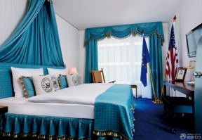 宾馆套房装修 蓝色窗帘装修效果图片