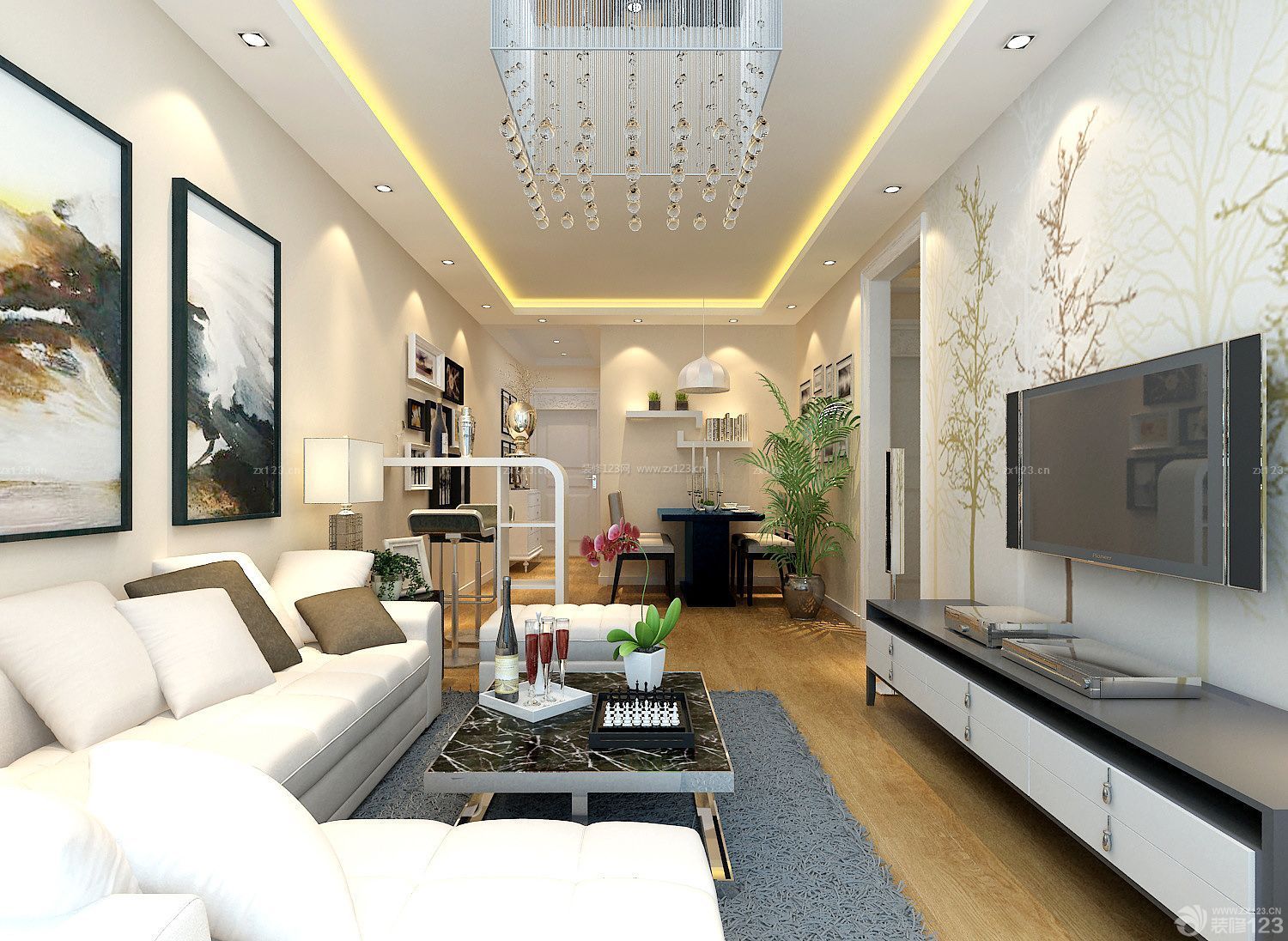 90平方房子室内客厅电视墙设计装修效果图