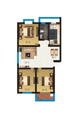 80平米小戶型三室兩廳一衛(wèi)平面圖