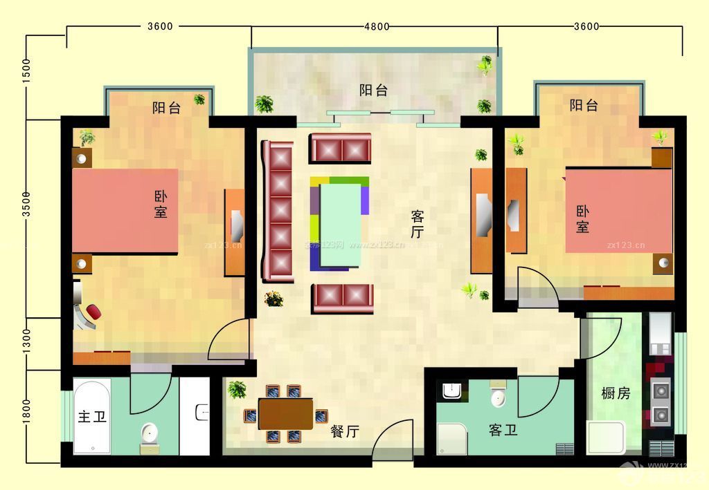 70平米小戶(hù)型兩室一廳家裝設(shè)計(jì)平面圖