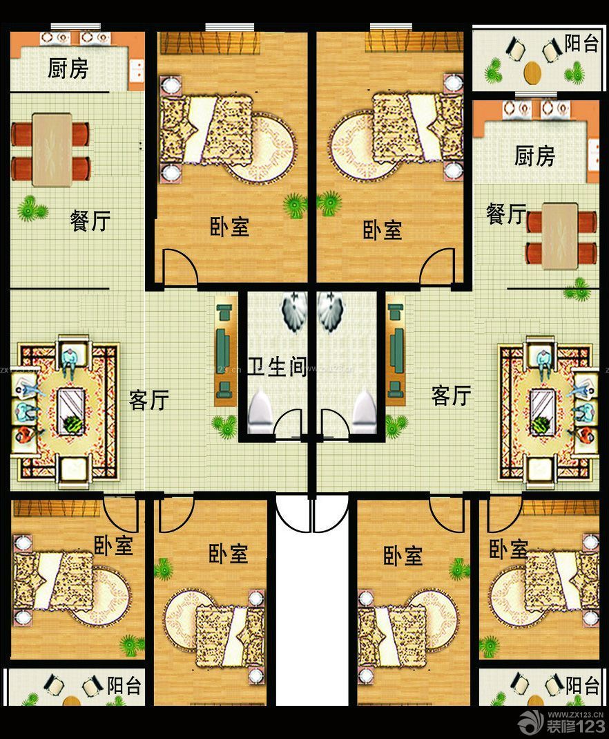 小美式風(fēng)格70平米小戶型設(shè)計平面圖