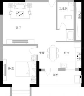 60平米小戶型一室兩廳裝修設(shè)計(jì)平面圖