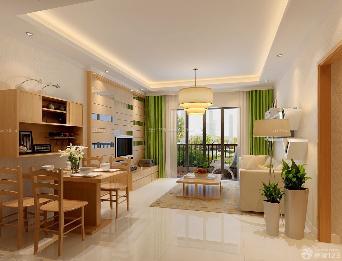 中式50平小户型客厅家具搭配装修案例_装修123效果图