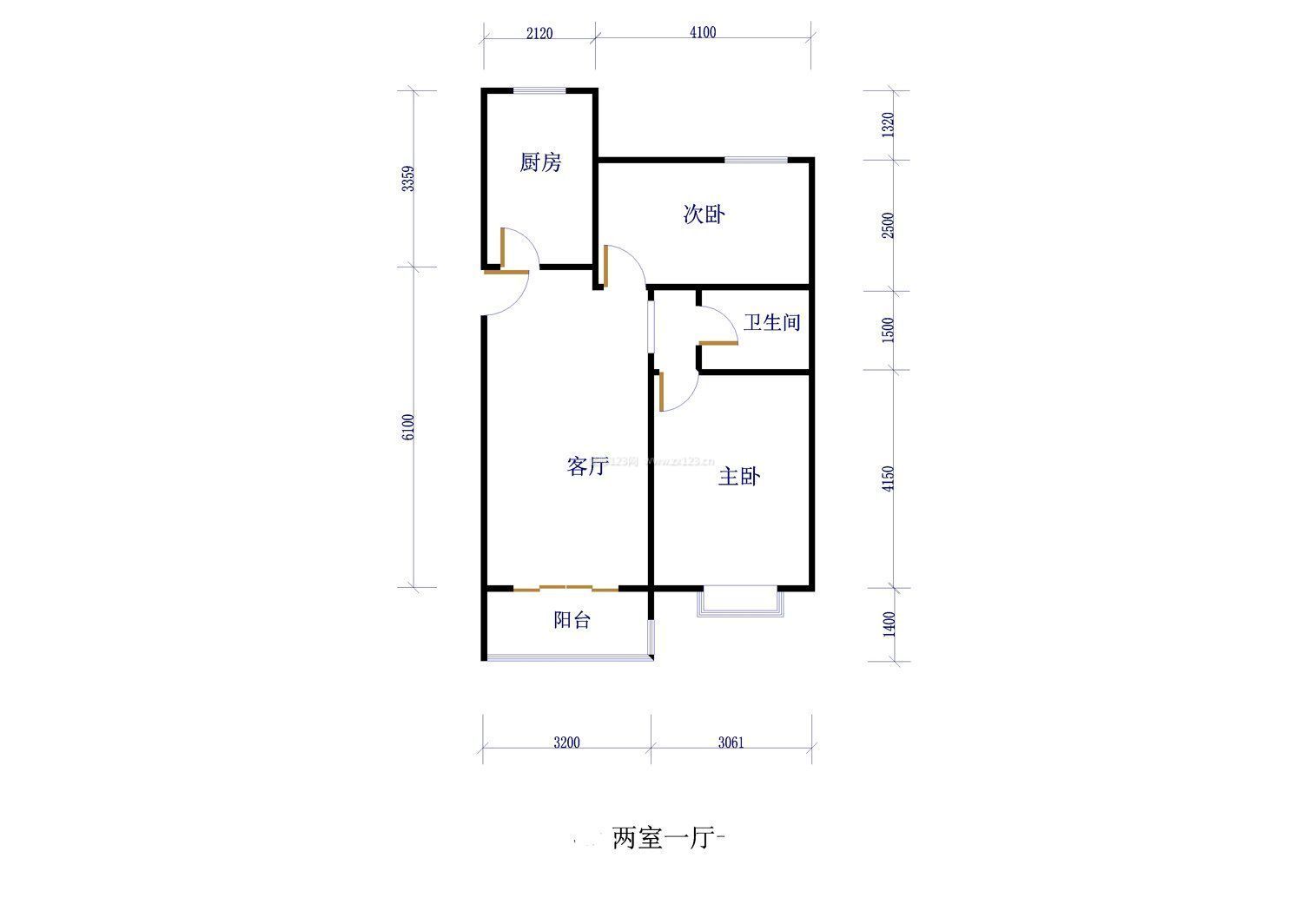 60平簡約家裝風(fēng)格兩室一廳戶型圖