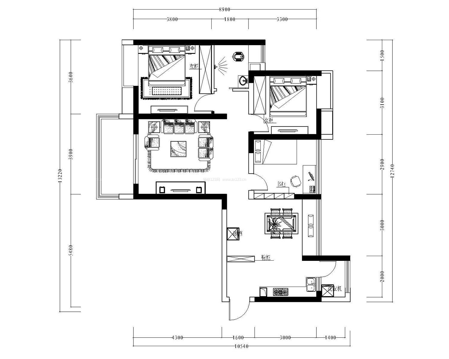 60平小戶型室內(nèi)設(shè)計(jì)兩室一廳戶型圖