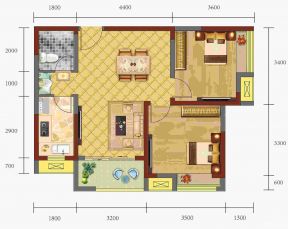 60平经典家装设计两室一厅户型图