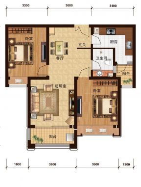 60平豪華別墅兩室一廳戶型圖圖片