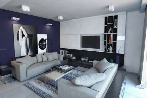 80平米两室一厅小户型装修 紫色墙面装修效果图片