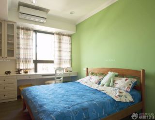 90平两室一厅卧室绿色墙面装修效果图片