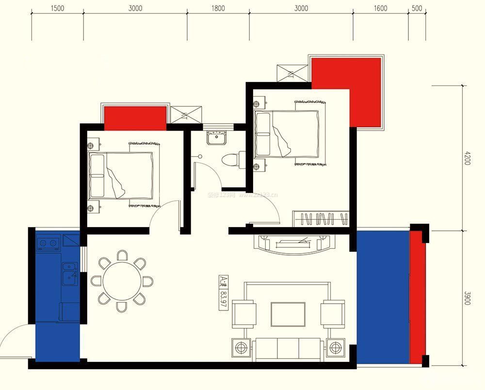 70平两室一厅房子户型图