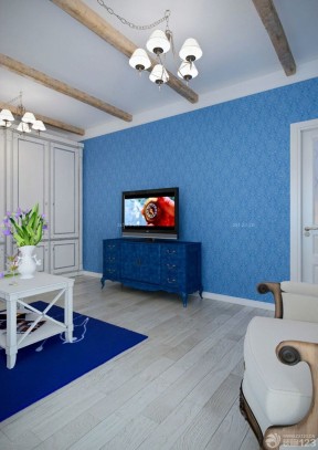 精美60平米小户型蓝色墙面装修设计效果图片