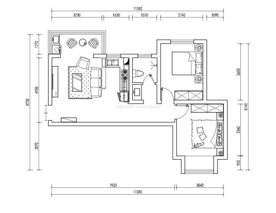 80平米兩室一廳房子戶型設(shè)計效果圖