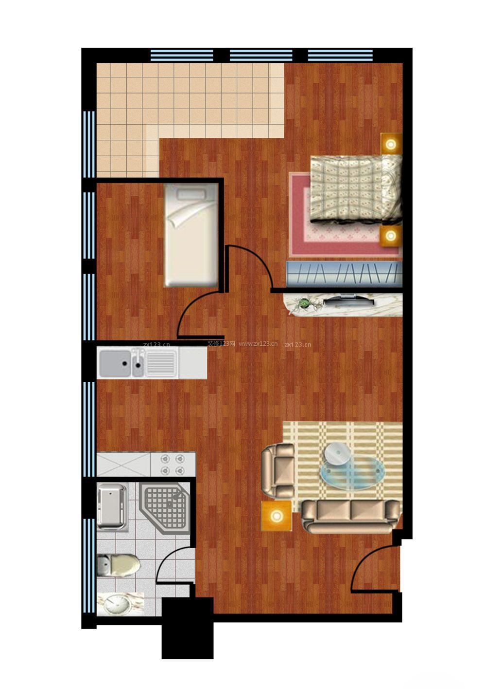 80平米兩室一廳房屋戶型設(shè)計效果圖