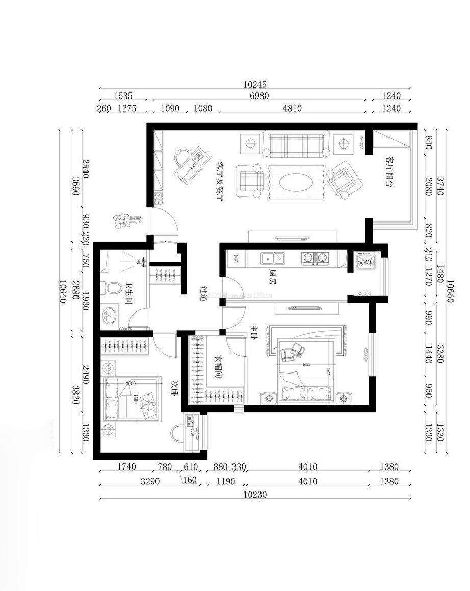 80平米两室一厅房子户型平面图欣赏