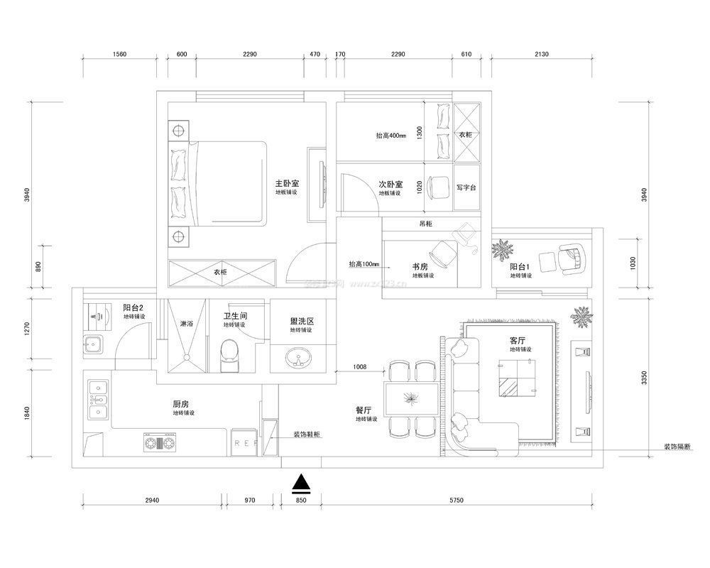 80平米兩室一廳房屋戶型平面圖布局