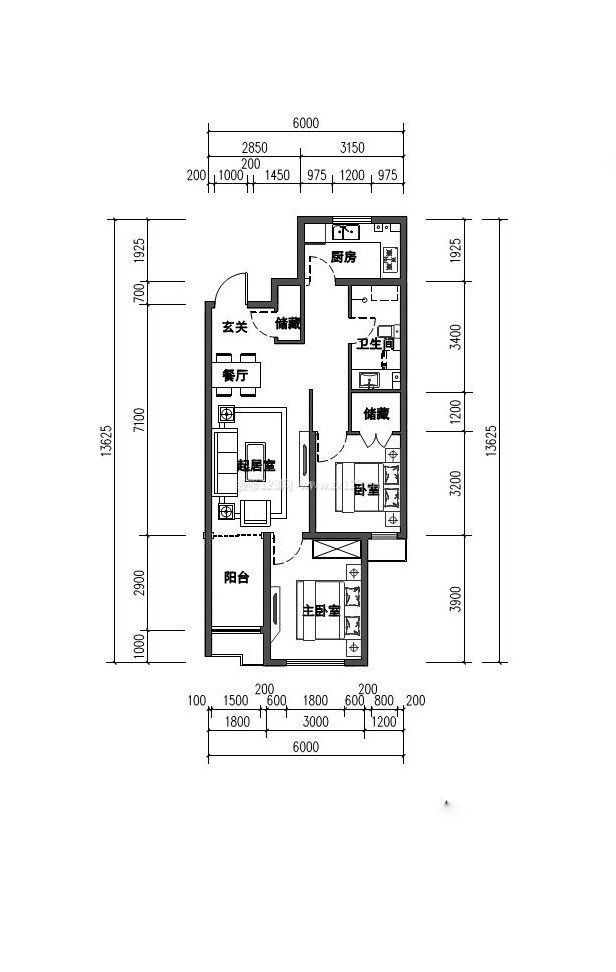 80平米兩室一廳小戶型設(shè)計圖